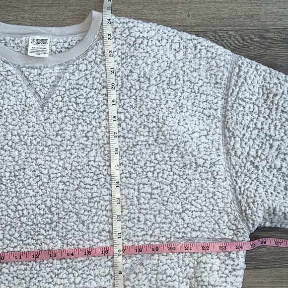 Victorias Secret PINK Sherpa Sweater Small Oversized Light Gray Cozy Loungewear - Picture 11 of 12